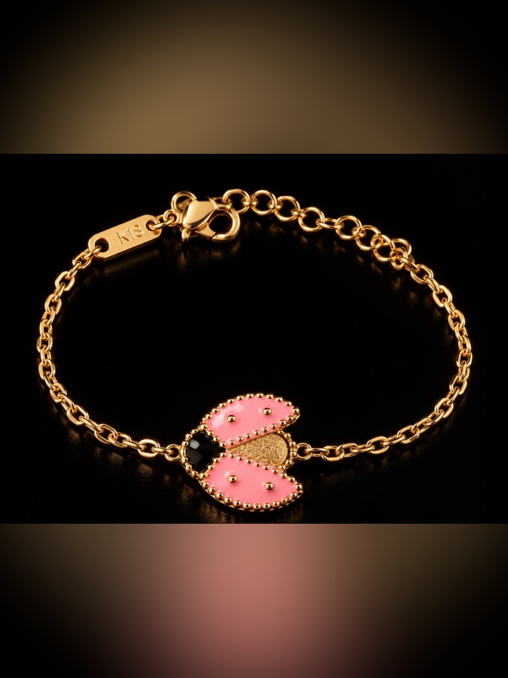 Gold Pink Ladybug Charm Bracelet - Women's Jewelry